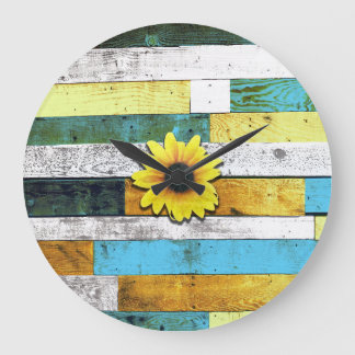 Reloj Redondo Grande Sunflower on Wooden Boards