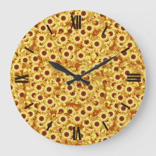 Reloj Redondo Grande Sunflower pattern - gold, yellow and brown