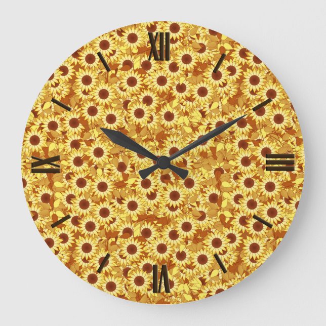 Reloj Redondo Grande Sunflower pattern - gold, yellow and brown (Anverso)