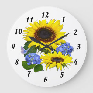 Reloj Redondo Grande Sunflowers & Hydrangeas ~ Clock