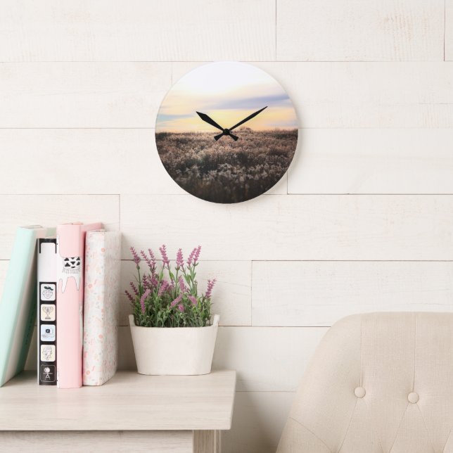 Reloj Redondo Grande Sunlit Country Field- Rustic Photography Clock (Sala de lectura)