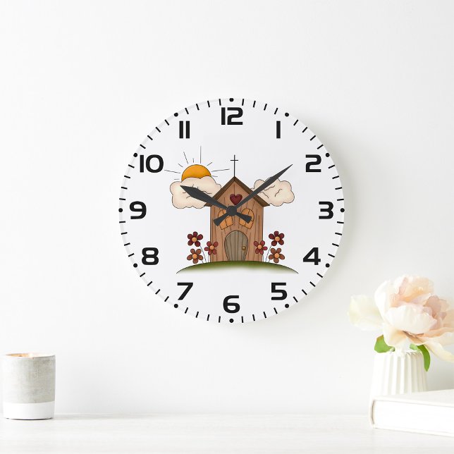 Reloj Redondo Grande Sunny Church Con Flores Rústico Encanto Del País (Subido por el creador)