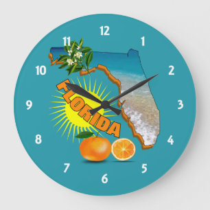 Reloj Redondo Grande Sunny Florida Sunshine Naranja Blossom Travel