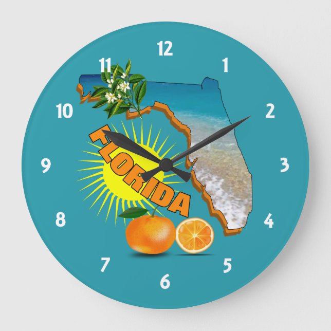 Reloj Redondo Grande Sunny Florida Sunshine Naranja Blossom Travel (Anverso)