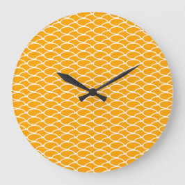 Reloj Redondo Grande Sunny Golden Yellow White Ocean Waves Pattern