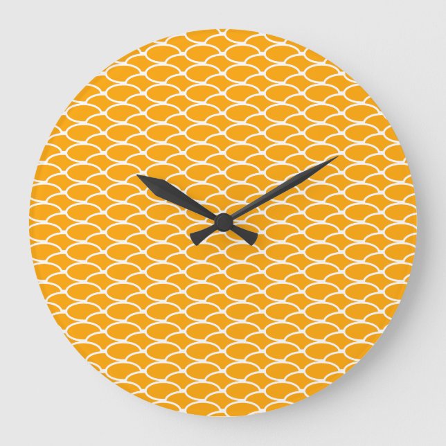 Reloj Redondo Grande Sunny Golden Yellow White Ocean Waves Pattern (Anverso)