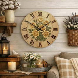 Reloj Redondo Grande Sunny Yellow Garden Flowers Wall Clock