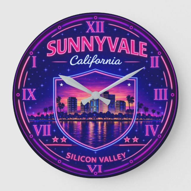 Reloj Redondo Grande Sunnyvale California Tech Skyline (Anverso)