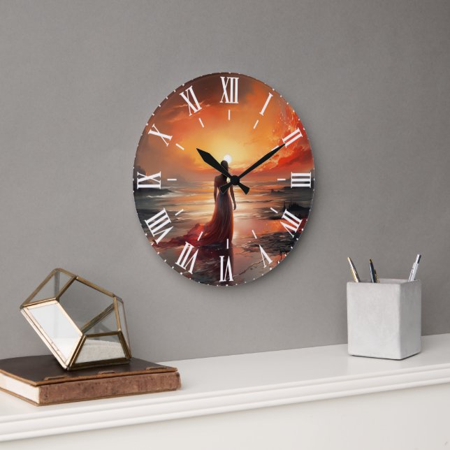 Reloj Redondo Grande Sunset Beach Woman Wall Clock Art (Oficina)
