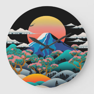 Reloj Redondo Grande Sunset de Mt Fuji y flores de cerezo