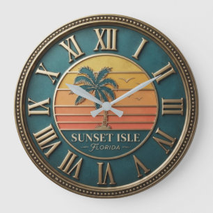 Reloj Redondo Grande Sunset Isle Florida Vintage Palm Tree