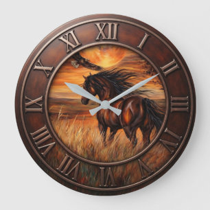 Reloj Redondo Grande Sunset Meadow Horse Rustic Equestrian Eagle Timepi