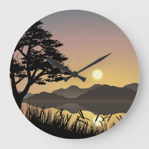 Reloj Redondo Grande Sunset sobre las montañas