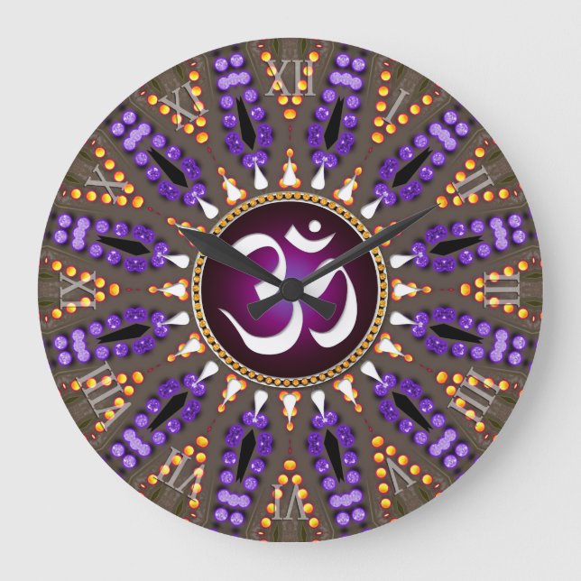 Reloj Redondo Grande Sunshine bohemiano de energía de OM blanco (Anverso)