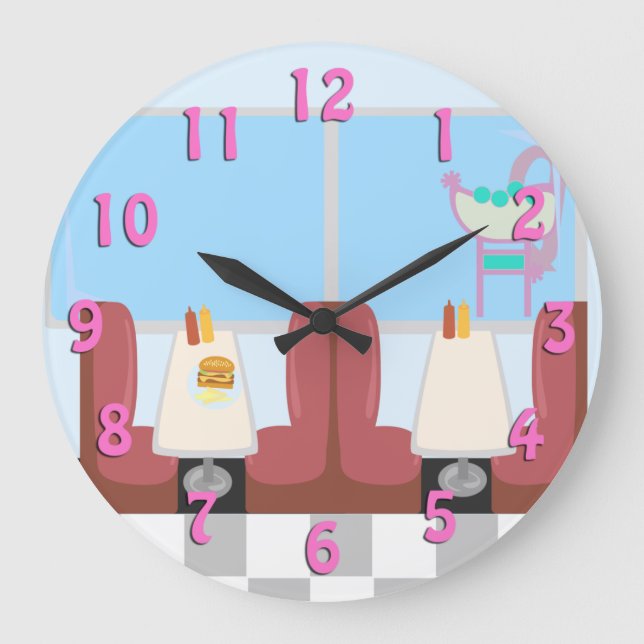 Reloj Redondo Grande Super Cute Retro Fifties Diner (Anverso)