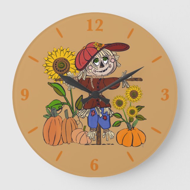 Reloj Redondo Grande Super Cute Scarecrow Large Round Wall Art Clock  (Anverso)