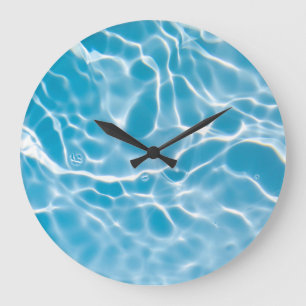 Reloj Redondo Grande Superficie de agua azul, abstracto natural