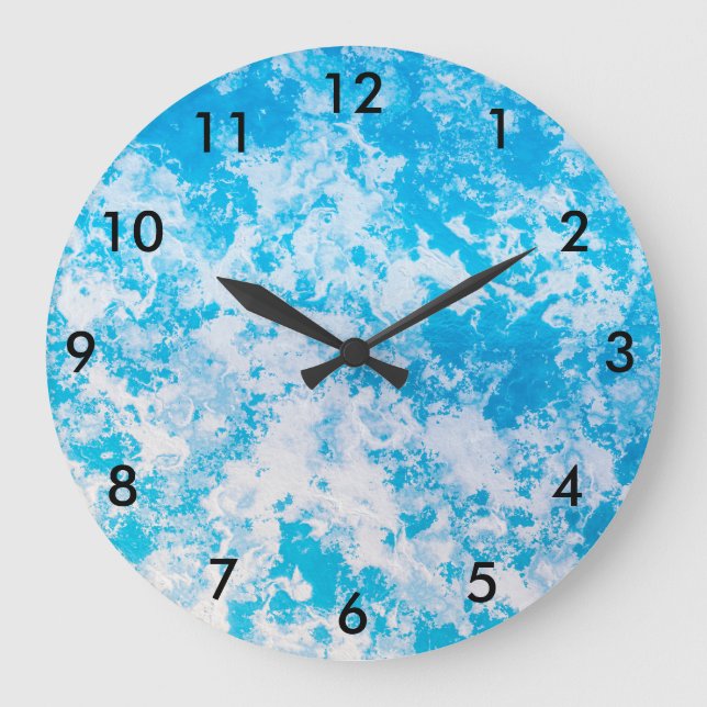 Reloj Redondo Grande Superficie del planeta de hielo azul y blanco (Anverso)