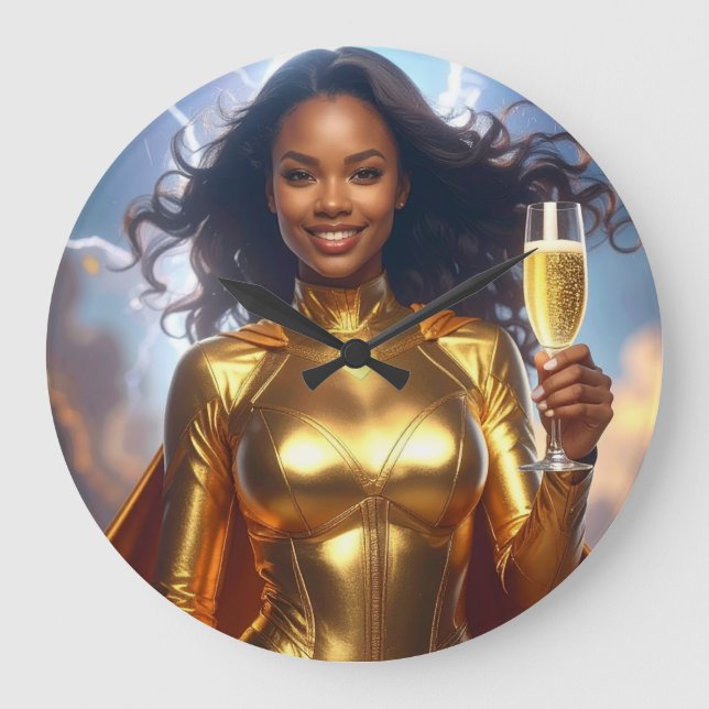 Reloj Redondo Grande Superhéroe de cumpleaños y aniversario (Anverso)