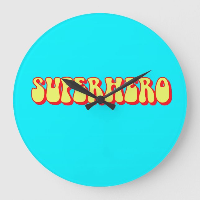 Reloj Redondo Grande Superhéroe retro (Anverso)