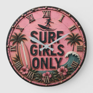 Reloj Redondo Grande Surf Girls Only Beach Pink Coastal Surf House Deco