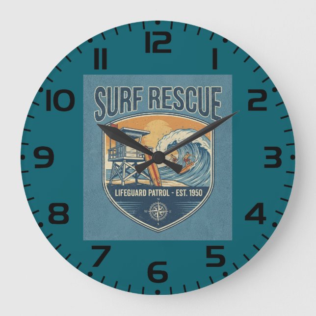 Reloj Redondo Grande Surf Rescue Lifeguard Patrol Est 1950 (Anverso)