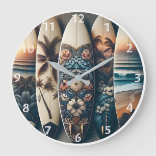 Reloj Redondo Grande Surfboards Pintadas de Hawái