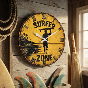 Reloj Redondo Grande Surfer Zone Beach Coastal Surf House Wall Decor