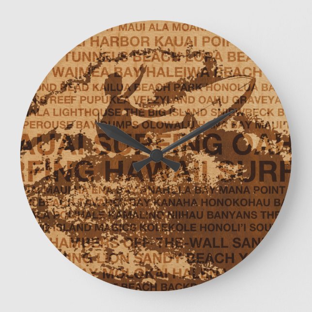 Reloj Redondo Grande Surfing Hawaii Cutback Faux Wood Clock (Anverso)