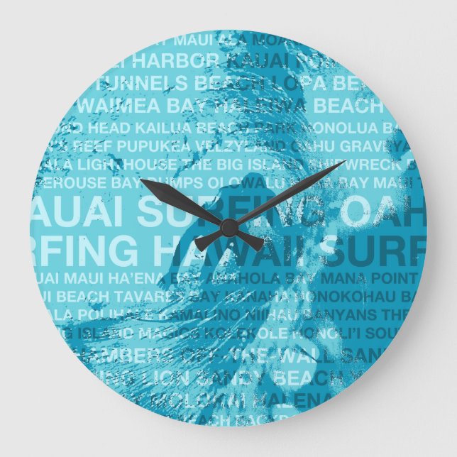 Reloj Redondo Grande Surfing Hawaii Green Room Hawaii Clock (Anverso)