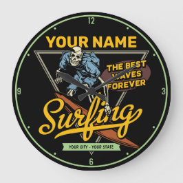 Reloj Redondo Grande Surfista de Waves de Surf Personalizado