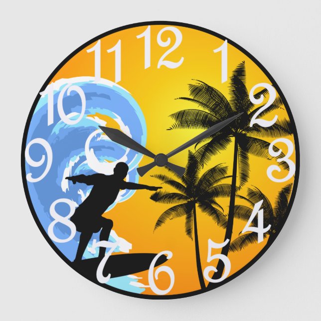 Reloj Redondo Grande Surfista Tropical (Anverso)