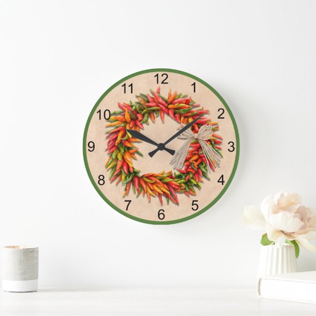 Reloj Redondo Grande Suroeste de Chile Ristra Wreath con números básico (Hogar)