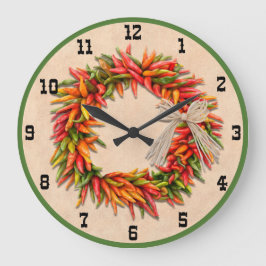 Reloj Redondo Grande Suroeste de Chile Ristra Wreath con números occide