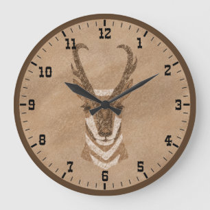 Reloj Redondo Grande Suroeste Pronghorn Antelope Head Old West