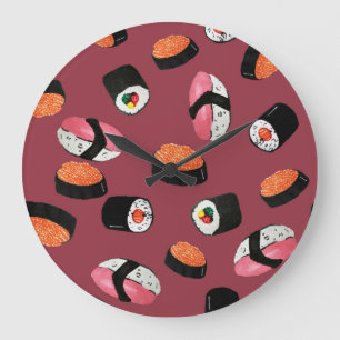 Reloj Redondo Grande Sushi Onigiri Rolls: Ilustracion sin mar