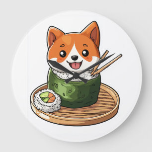 Reloj Redondo Grande Sushi Shiba � Perro De Comida Divertido