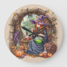Reloj Redondo Grande Susurros de Magia, Hermosa Bruja y su Poción