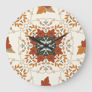 Reloj Redondo Grande Susurros de otoño: mezcla geométrica floral