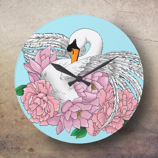 Reloj Redondo Grande Swan y flores (Subido por el creador)
