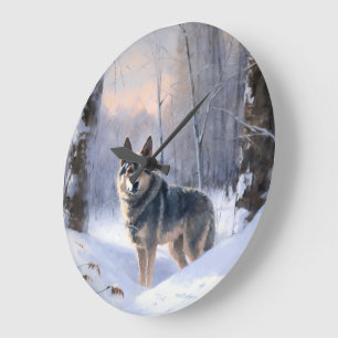 Reloj Redondo Grande Swedish Vallhund Deja que nieve Navidad