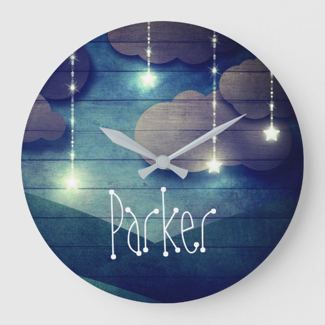 Reloj Redondo Grande Sweet dreams Night sky glowing hanging star rustic (Anverso)