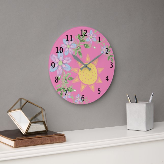 Reloj Redondo Grande Sweet Pink Floral Baby Nursery (Oficina)