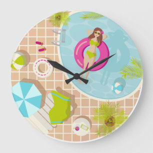 Reloj Redondo Grande Swimming pool girl in bikini summer beach 