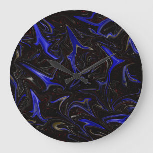 Reloj Redondo Grande "Swirl galáctico: El Mármol Espacial Azul y Negro"