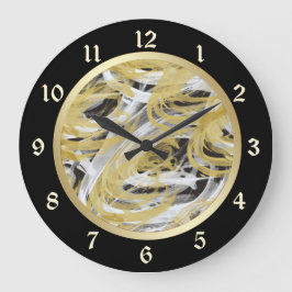 Reloj Redondo Grande Swirl Gold Black Abstract