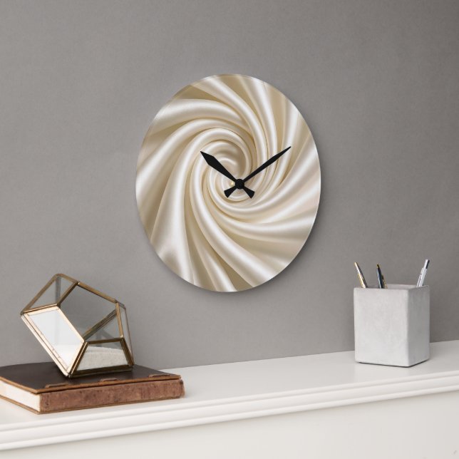 Reloj Redondo Grande Swirled Ivory Satin Fabric Abstract (Oficina)
