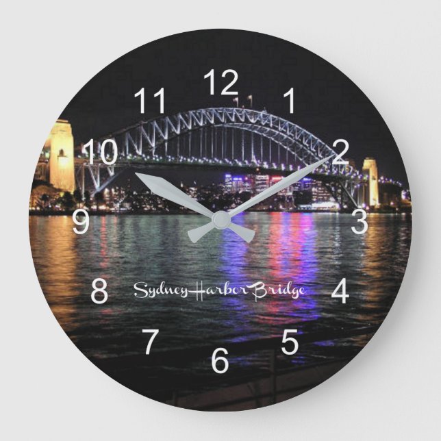 Reloj Redondo Grande Sydney Harbour Bridge, etiquetado (Anverso)