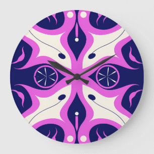 Reloj Redondo Grande Symmetrical Abstract Pattern in Purple and White