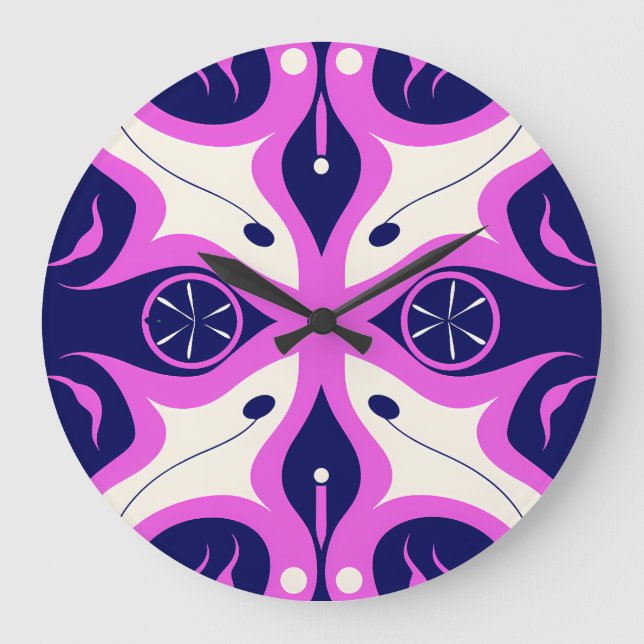 Reloj Redondo Grande Symmetrical Abstract Pattern in Purple and White (Anverso)
